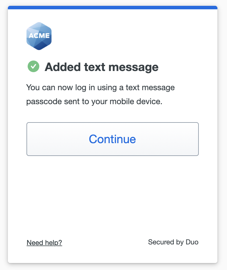 Duo Phone Number Enroll Success